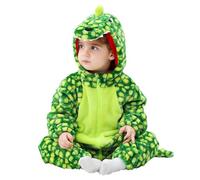 LOLANTA Bébé Deguisement Dinosaure, Animal Combinaison en Flanelle à Capuche Barboteuse Enfant, Costume de Carnaval(18-24 Mois,Vert carré,Tag 90)