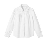 LOLANTA Chemisier à Manches Longues et col Peter Pan à Volants pour Filles, mélange Polyester-Coton, Chemise d'uniforme Scolaire, Blanc (col à Volants), 9-10 Ans, 140