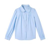 LOLANTA Chemisier à Manches Longues et col Peter Pan à Volants pour Filles, mélange Polyester-Coton, Chemise d'uniforme Scolaire, Bleu (col à Volants), 9-10 Ans, 140