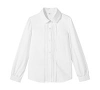 LOLANTA Chemisier à Manches Longues et col Peter Pan à Volants pour Filles, mélange Polyester-Coton, Chemise d'uniforme Scolaire, Blanc (col Peter Pan), 10-11 Ans, 150
