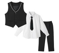 LOLANTA Costume 4 Pièces pour Garçon avec Gilet et Pantalon, Tenue de Cérémonie Mariage, Baptême & Anniversaire pour Enfant, Ensemble Habit Habillé (5-6 Ans, Noir, Taille Étiquette 120)