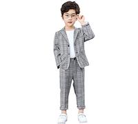 LOLANTA Costume à Carreaux pour Enfants, Tenue de Soirée de Mariage d'été, Veste et Pantalon de Costume Décontracté Léger, Gris Clair, 12-13 Ans, 170