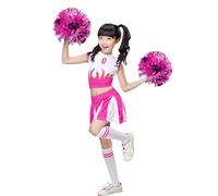 LOLANTA Costume de Cheerleader pour Filles Déguisement Uniforme de Pom-Pom Girl(rose,6-7 Ans,Taille du tag 130)