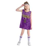 LOLANTA Costume de Danse à Paillettes pour Filles, Vêtements de Danse Hip Hop Jazz, Robe sans Manches à Paillettes Robe Débardeur, Violet, 6-7 Ans, 130