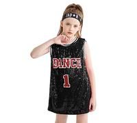 LOLANTA Costume de Danse à Paillettes pour Filles, Vêtements de Danse Hip Hop Jazz, Robe sans Manches à Paillettes Robe Débardeur, Noir, 8-9 Ans, 140