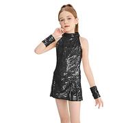LOLANTA Costume de Danse de Paillettes de Filles Vêtements de Danse Hip hop Tenue de Danse Scintillante, Noir, 6-7 Ans, 130