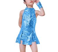 LOLANTA Costume de Danse de Paillettes de Filles Vêtements de Danse Hip hop Tenue de Danse Scintillante, Bleu Clair, 8-9 Ans, 140
