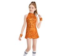 LOLANTA Costume de Danse de Paillettes de Filles Vêtements de Danse Hip hop Tenue de Danse Scintillante, Orange, 5-6 Ans, 120