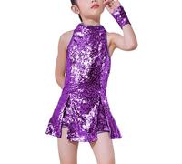 LOLANTA Costume de Danse de Paillettes de Filles Vêtements de Danse Hip hop Tenue de Danse Scintillante, Violet, 5-6 Ans, 120