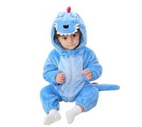 LOLANTA Costume de Dinosaure Unisexe pour Bébé, Déguisement d'animal à Capuche pour Enfant, Combinaison en Flanelle, Bleu, 18-24 mois