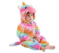 LOLANTA Costume de Licorne Arc-en-ciel pour Enfant, Grenouillère à Capuche en Peluche pour Bébé, Arc-en-ciel, 6-12 mois