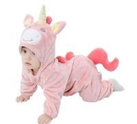 LOLANTA Costume de Licorne Arc-en-ciel pour Enfant, Grenouillère à Capuche en Peluche pour Bébé, Rose, 12-18 mois