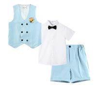 LOLANTA Costume d'été pour garçons, Ensemble Gilet croisé, Tenue de cérémonie pour Enfants, Bleu, 3-4 Ans, 100