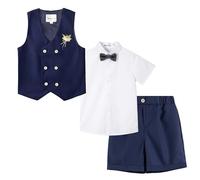 LOLANTA Costume d'été pour garçons, Ensemble Gilet croisé, Tenue de cérémonie pour Enfants, Bleu Marine, 5-6 Ans, 120