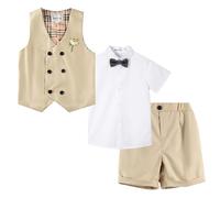 LOLANTA Costume d'été pour garçons, Ensemble Gilet croisé, Tenue de cérémonie pour Enfants, Kaki, 3-4 Ans, 100