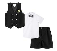 LOLANTA Costume d'été pour garçons, Ensemble Gilet croisé, Tenue de cérémonie pour Enfants, Noir, 2-3 Ans, 90
