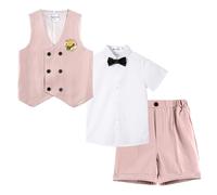 LOLANTA Costume d'été pour garçons, Ensemble Gilet croisé, Tenue de cérémonie pour Enfants, Rose, 3-4 Ans, 100
