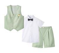 LOLANTA Costume d'été pour garçons, Ensemble Gilet croisé, Tenue de cérémonie pour Enfants, Vert, 3-4 Ans, 100
