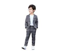 LOLANTA Costume Enfant Tweed à Carreaux, Ensemble 2 Pièces Garçons Tenues de Fête de Mariage Blazer et Pantalon, Tenue de Bal, Gris foncé, 120, 6-7 Ans