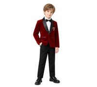 LOLANTA Costume Enfant Velours, Tenue Cérémonie pour Mariage Anniversaire | Smoking Velours Garcon, Costume de Cérémonie, Ensemble 4 Pièces Garçon avec Blazer Pantalon Chemise Nœud Papillon