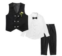 LOLANTA Costume Formel 4 pièces pour garçon, Ensemble de Gilet à Double Boutonnage, vêtements de fête d'anniversaire de Mariage pour Enfants, Noir, 110