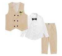 LOLANTA Costume Formel 4 pièces pour garçon, Ensemble de Gilet à Double Boutonnage, vêtements de fête d'anniversaire de Mariage pour Enfants, Kaki, 90