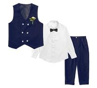 LOLANTA Costume Formel 4 pièces pour garçon, Ensemble de Gilet à Double Boutonnage, vêtements de fête d'anniversaire de Mariage pour Enfants, Bleu Marine, 90