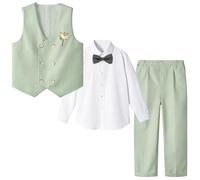 LOLANTA Costume Formel 4 pièces pour garçon, Ensemble de Gilet à Double Boutonnage, vêtements de fête d'anniversaire de Mariage pour Enfants, Vert, 3-4 Ans, 100