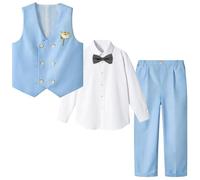 LOLANTA Costume Formel 4 pièces pour garçon, Ensemble de Gilet à Double Boutonnage, vêtements de fête d'anniversaire de Mariage pour Enfants, Bleu, 10-11 Ans, 150