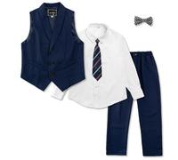 LOLANTA Costume Formel 5 pièces pour Garçons, Costume de Mariage et d'anniversaire pour Garçon, Page Garçon Gilet Pantalon Chemise Nœud Papillon Outfits (Marine, 11-12 Ans, Taille d'étiquette 160)
