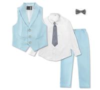 LOLANTA Costume Formel 5 pièces pour Garçons, Costume de Mariage et d'anniversaire pour Garçon, Page Garçon Gilet Pantalon Chemise Nœud Papillon Outfits (Bleu, 4-5 Ans, Taille d'étiquette 110)