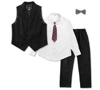 LOLANTA Costume Formel 5 pièces pour Garçons, Costume de Mariage et d'anniversaire pour Garçon, Page Garçon Gilet Pantalon Chemise Nœud Papillon Outfits (Noir, 13-14 Ans, Taille d'étiquette 170)