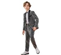 LOLANTA Costume Garçon 4 Pièces, Ensemble Smoking Enfant, Costume Brillant pour Soirée, Tenue de Page pour Mariage, Veste, Pantalon, Chemise, Nœud Papillon(Gris Foncé, 10-11 Anni, 150)