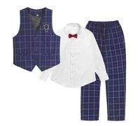 LOLANTA Costume Mariage pour Garçon, Tenue à Carreaux Cérémonie Enfant, Ensemble Gilet et Pantalon(3-4 Ans,Bleu,Tag 100)