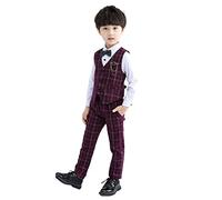 LOLANTA Costume Mariage pour Garçon, Tenue à Carreaux Cérémonie Enfant, Ensemble Gilet et Pantalon(3-4 Ans,Rouge,Tag 100)