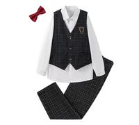 LOLANTA Costume Mariage pour Garçon, Tenue à Carreaux Cérémonie Enfant, Ensemble Gilet et Pantalon (9-10 Ans,Noir,Tag 150)