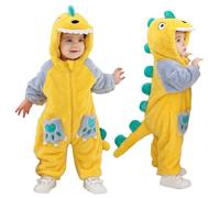 LOLANTA Costume Unisexe de Bébé Dinosaure Dragon, Combinaison One Pièce en Peluche pour Enfant Chandail à Capuchon en Forme d'animal, Jaune, 12-18 Mois, Tag 80