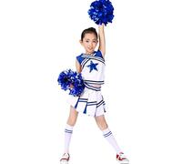 LOLANTA Costumes de pom-pom girl pour filles avec pompons et chaussettes, déguisement d'Halloween pour enfants, tenue de pom-pom girl, Bleu, 6-7 ans, 130