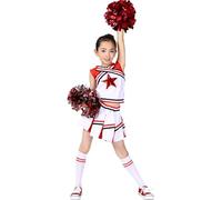 LOLANTA Costumes de pom-pom girl pour filles avec pompons et chaussettes, déguisement d'Halloween pour enfants, tenue de pom-pom girl, Rouge, 5-6 ans, 120