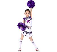 LOLANTA Costumes de pom-pom girl pour filles avec pompons et chaussettes, déguisement d'Halloween pour enfants, tenue de pom-pom girl, Violet, 11-12 ans, 160