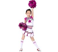 LOLANTA Costumes de pom-pom girl pour filles avec pompons et chaussettes, déguisement d'Halloween pour enfants, tenue de pom-pom girl, Rose, 6-7 ans, 130
