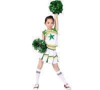 LOLANTA Costumes de pom-pom girl pour filles avec pompons et chaussettes, déguisement d'Halloween pour enfants, tenue de pom-pom girl, Vert, 11-12 ans, 160