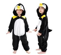 LOLANTA Déguisement de Pingouin Unisexe pour Bébé, Animal Combinaison en Flanelle à Capuche Barboteuse Enfant, Costume de Carnaval (12-18 Mois,Tag 80)