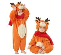 LOLANTA Déguisement de Renne Unisexe pour Bébé, Animal Combinaison en Flanelle à Capuche Barboteuse Enfant, Costume de Noël (12-18 Mois,Tag 90)