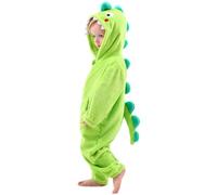 LOLANTA Déguisement Dinosaure Enfant, Animal Combinaison en Flanelle à Capuche pour Garçons Filles, Vert, 4-6 Ans, Tag M