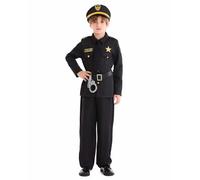 LOLANTA Déguisement Policier Enfant, Costume Police Uniforme Garçons Police Cosplay Ensemble pour Carnaval Fête d'Halloween Costume, Chapeau+Ceinture+Poignets+Cravate, Noir, 10-11 ans, L