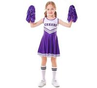 LOLANTA Deguisement Pompom Girl Enfant，Costume Cheerleader Fille de Carnaval avec Pompons(10-11 Ans,Violet,Tag 150)