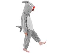 LOLANTA Déguisement Requin Enfant, Animal Combinaison en Flanelle à Capuche pour Garçons Filles, Gris, 4-6 Ans, Tag M