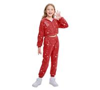 LOLANTA Enfant Costume de Danse Hip Hop à Paillettes Vêtements de Street Dance Ensemble Veste-pantalon, Rouge, 10-11 ans, 150