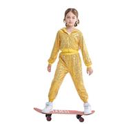 LOLANTA Enfant Costume de Danse Hip Hop à Paillettes Vêtements de Street Dance Ensemble Veste-pantalon, Or, 10-11 ans, 150